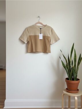 NWT Grey Lab/Anthropologie Colorblock Cropped Tee –S- Tan/Khaki- MSRP $60